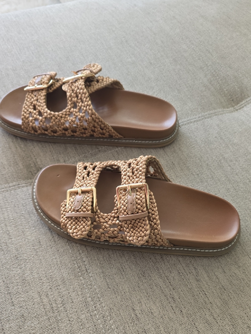 Joie Woven Birken Double-Buckle Slide Sandals - Metallic Brown Sz 8.5 - Picture 5 of 9